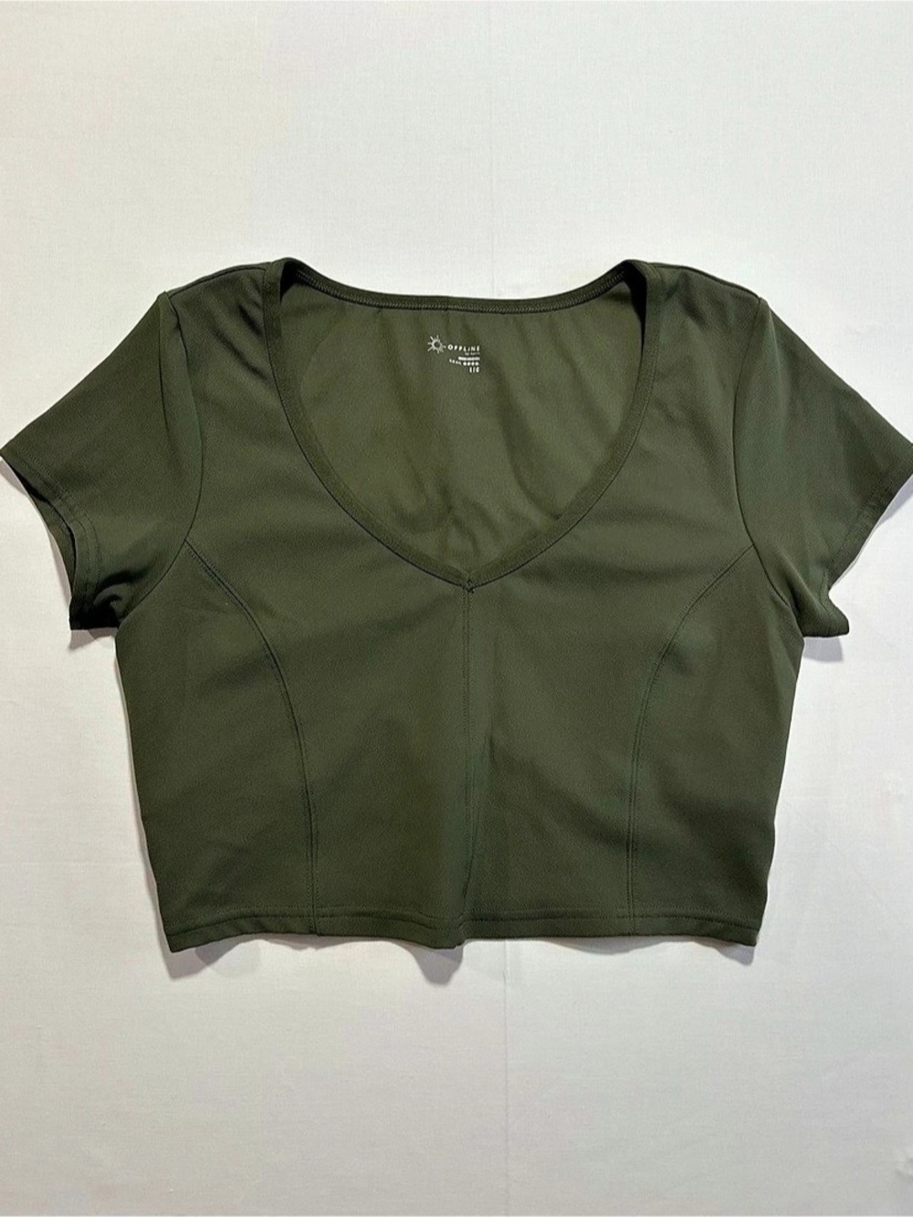 Offline by Aerie Olive Green V-Neck Crop Top Size Large